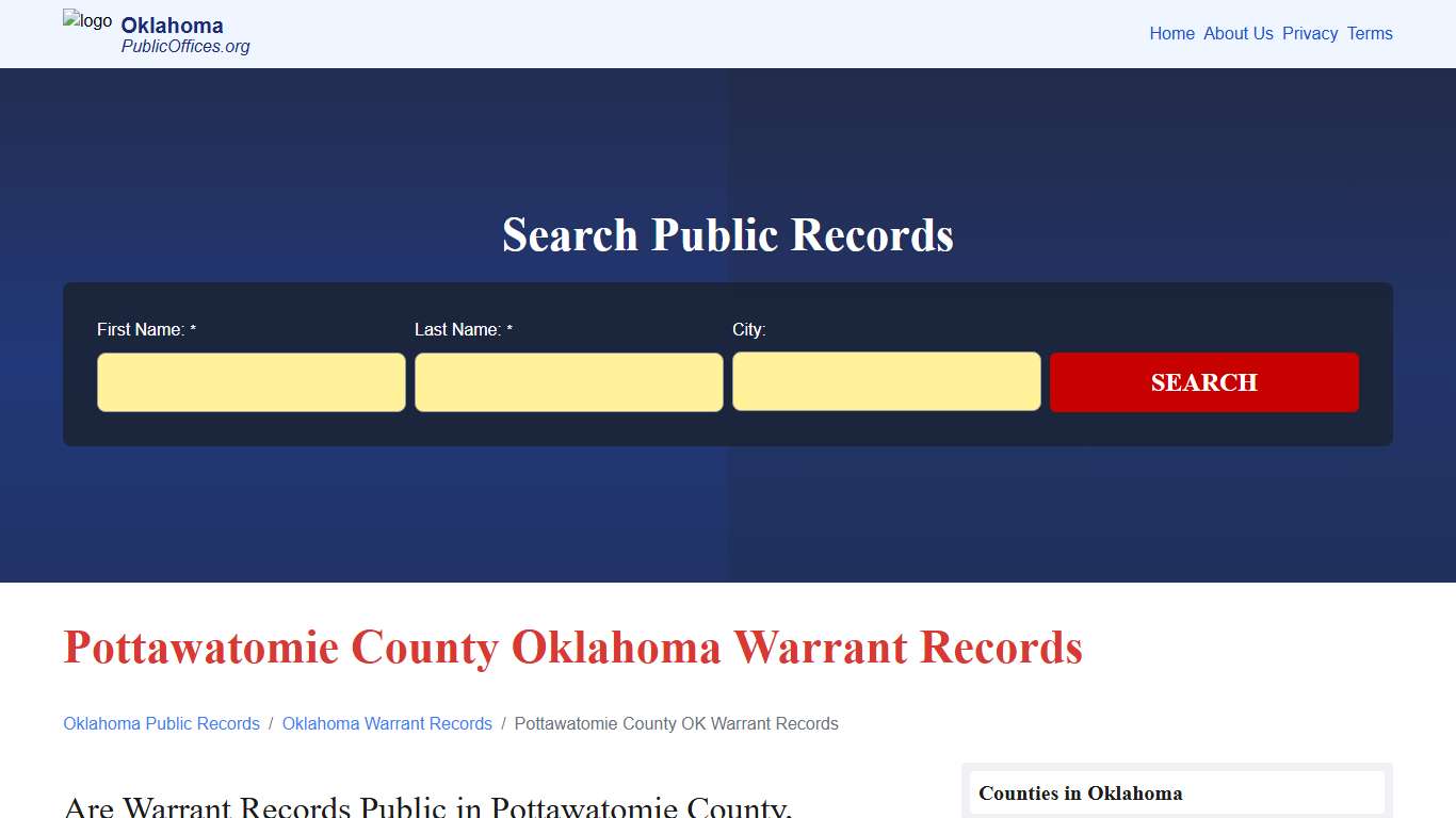 Pottawatomie County, OK Warrant Records Search – PublicOffices.org