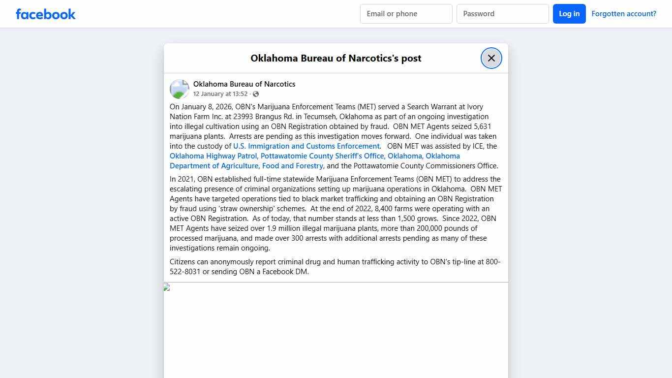 On January 8, 2026, OBN's... - Oklahoma Bureau of Narcotics Facebook